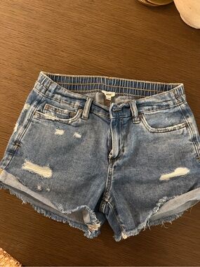 aerie Distressed Light Blue Denim Shorts